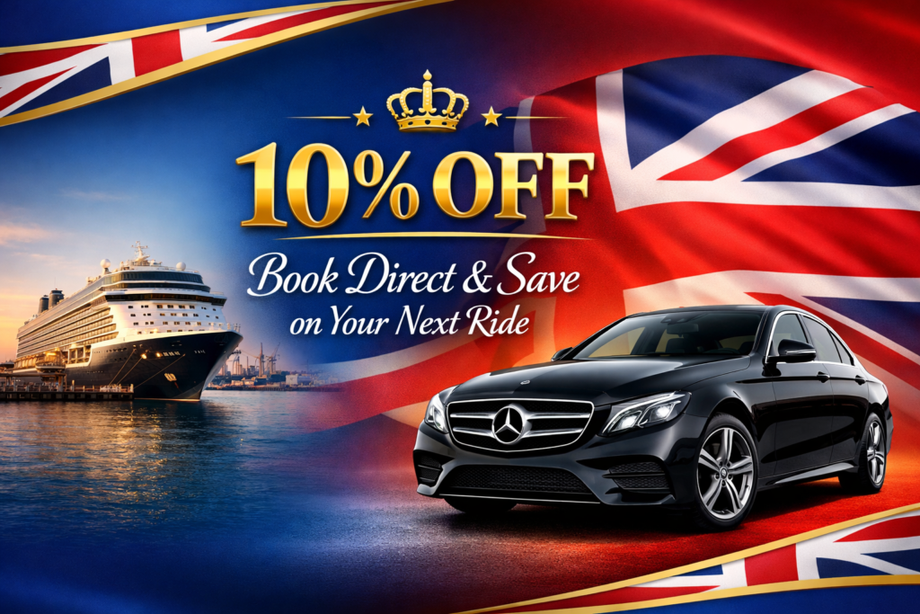 Book direct on Airport Seaport Pickups London website and get 10% off your next Southampton Cruise Port transfer. British luxury chauffeur service with fixed prices. Use code CRUISE10. Professional taxi to Heathrow, Gatwick, London hotels and all UK destinations.